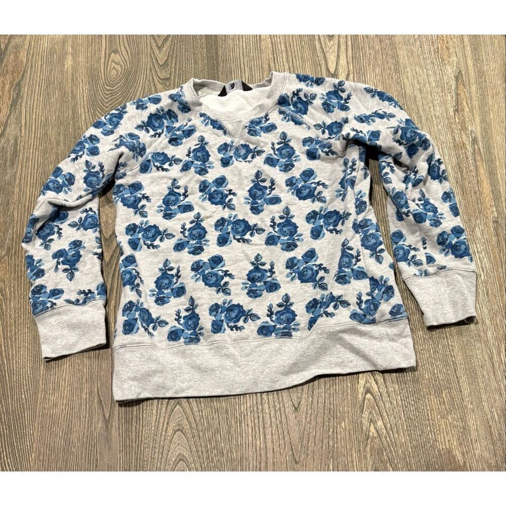 The North Face Womens Floral Knit Sweater Crewneck Pullover Gray/Blue Size S